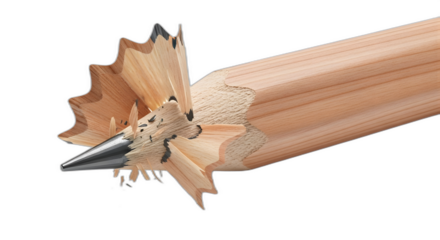 Sharpened pencil wood graphite shavings stationery art drawing education design tool close up on transparent background