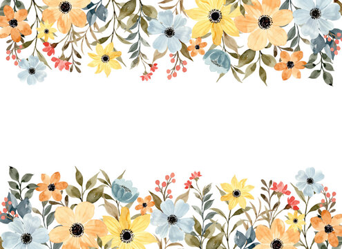 Colorful Floral Border Background With Watercolor