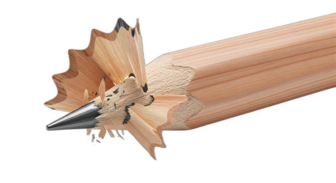 Sharpened pencil wood graphite shavings stationery art drawing education design tool close up on transparent background