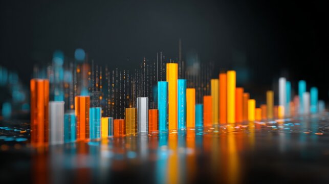 Colorful Data Visualization with Vertical Bars Representing Statistical Growth and Analysis in a Modern Business Environment - Powered by Adobe