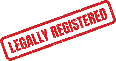 Grunge textured rubber stamp confirming that a product or entity is legally registered, ideal for official certifications