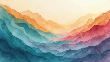 Abstract flowing mountain layers in warm and cool colors. Soft gradient hues blend across the landscape. Gentle curves create a textured, painterly effect. Perfect for calm, creative backgrounds.