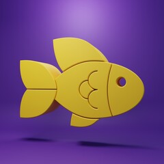 Yellow Fish icon isolated on purple background. Minimalism concept. 3D render illustration