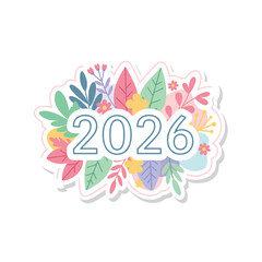 Happy new year 2026 decorative floral sticker holiday celebration