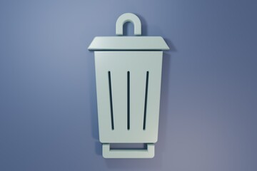 Grey Trash can icon isolated on purple-blue background. Garbage bin sign. Recycle basket icon. Office trash icon. Minimalism concept. 3D render illustration