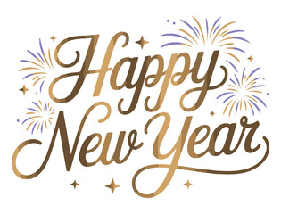 Happy New Year lettering with fireworks decorative vector illustration for holiday greeting cards an