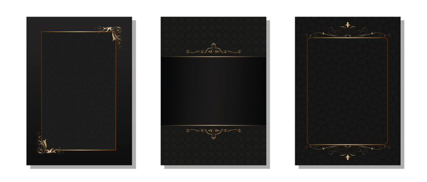 Set of black luxury cover design. Cover design in A4 size with gold floral decoration. Suit for banner, invitation card, award, certificate, poster, formal invitation, and others - Powered by Adobe