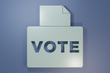 Grey Vote box or ballot box with envelope icon isolated on purple-blue background. Minimalism concept. 3D render illustration