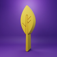 Yellow Indian feather icon isolated on purple background. Native american ethnic symbol feather. Minimalism concept. 3D render illustration