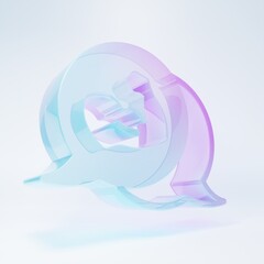 Frosted glass Bodybuilder showing his muscles icon isolated on white background. Fit fitness strength health hobby concept. Minimalism concept. 3D render illustration