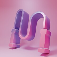 Purple-pink Jump rope icon isolated on pink background. Skipping rope. Sport equipment. Minimalism concept. 3D render illustration