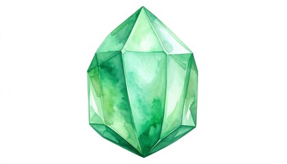 Watercolor illustration of a vibrant green gemstone