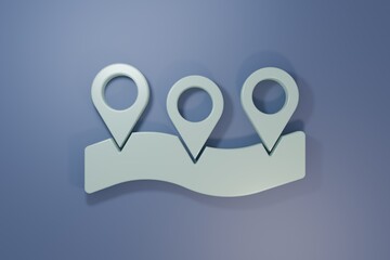 Grey Map pin icon isolated on purple-blue background. Navigation, pointer, location, map, gps, direction concept. Minimalism concept. 3D render illustration