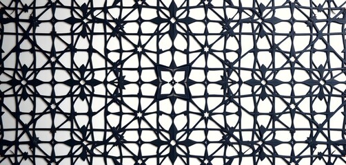 Fototapeta premium Intricate black geometric shapes form a complex, repeating pattern, black and white, rhombus