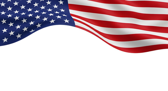 Waving American Flag with Stars and Stripes on Black Background