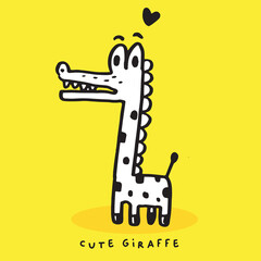 Hand drawing doodle cute giraffe,  giraffe vector illustration for t-shirt ,card, poster design for kids. Vector illustration design for fashion fabrics, textile graphics, prints, giraffe cartoon  © Aekkaphum