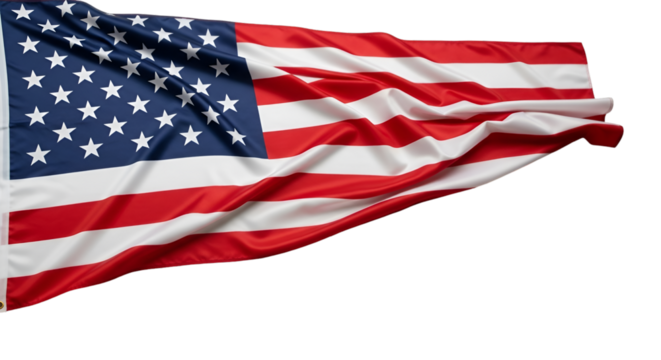 Large American flag unfurled and rippling with transparent background - Powered by Adobe