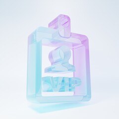 Frosted glass VIP badge icon isolated on white background. Minimalism concept. 3D render illustration