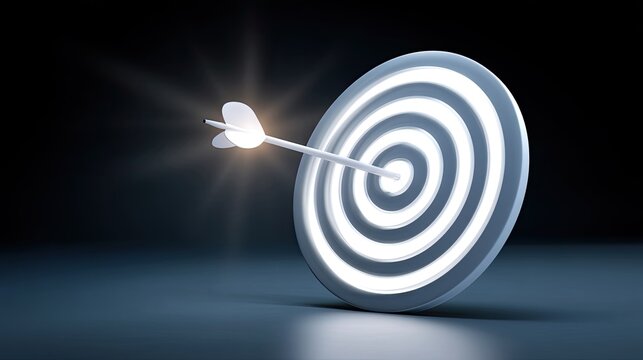 Illuminated Target with Arrow Hitting Center, Representing Precision, Focus, and Success in Business and Life Goals, Achieving Objectives with Determination - Powered by Adobe