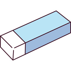 A Light Blue And White Eraser With A Dark Outline On A Transparent Background Realistic Style Drawing Of A Stationary Object For Office And School Supplies