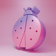 Purple-pink Ladybug icon isolated on pink background. Minimalism concept. 3D render illustration