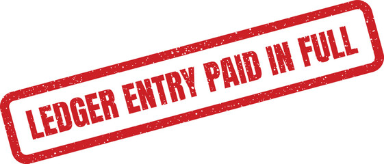 Grungy red rubber stamp showing a ledger entry has been paid in full, signifying complete financial transaction settlement