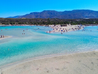 Blue and pink colors of Elafonisi beach, Crete Greece, toned