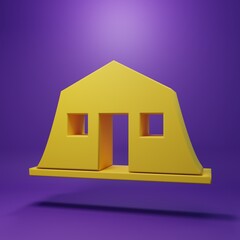 Fototapeta premium Yellow Military barracks station icon isolated on purple background. Airstrikes architecture army. Minimalism concept. 3D render illustration