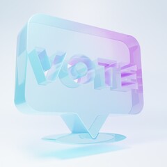 Frosted glass Vote icon isolated on white background. Minimalism concept. 3D render illustration