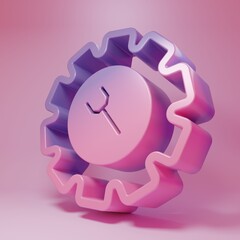 Purple-pink Wrench and gear icon isolated on pink background. Adjusting, service, setting, maintenance, repair, fixing. Minimalism concept. 3D render illustration