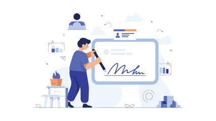 Abstract digital signature illustration with geometric shapes and color gradients suitable for technology security and modern design concepts