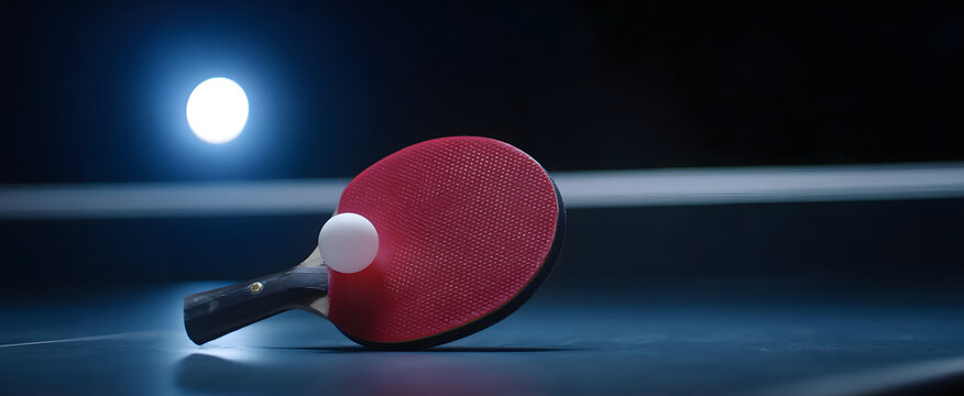 A ping pong paddle dances like lightning striking the ball mid-play.
