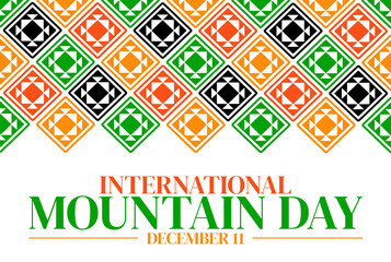 International mountain day poster with colorful diamond pattern and december 11 date