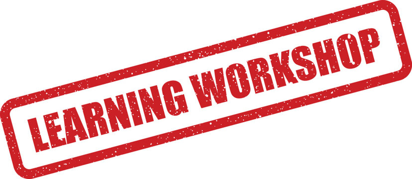 Grungy textured rectangular stamp displaying a clear learning workshop message, ideal for educational event promotion or online training course material