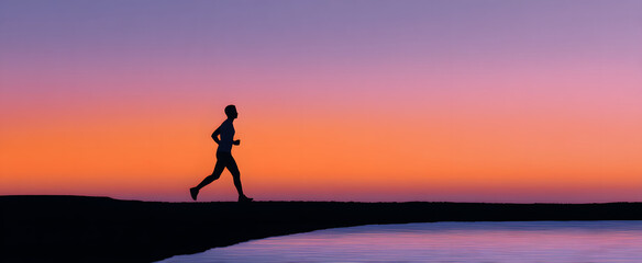 The person running along the beach during the sunset hours.