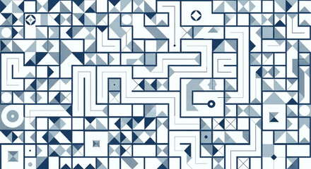 Abstract geometric maze pattern background with blue and gray tile mosaic