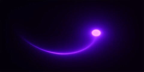 Glowing purple light trail on black background for abstract design
