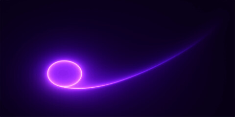 Abstract purple neon light trail on a dark background