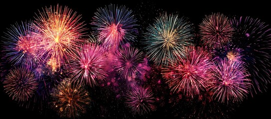 A vibrant display of colorful fireworks illuminating the dark night sky