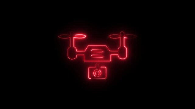 Abstract glowing neon Drone icon animation with dark background.Containing photo camera, photographer, video camera and photograph icon collection animation.