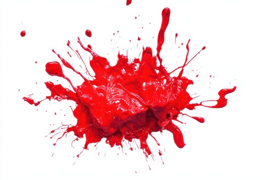 Vivid Close-Up of Crimson Paint Splatters on White Canvas