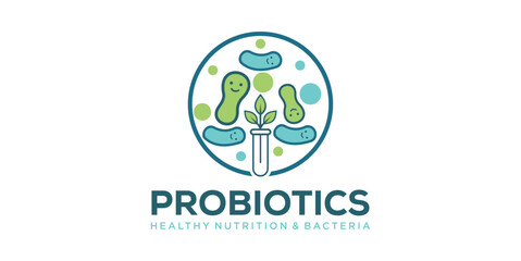 Logo design template vector probiotic bacteria. Healthy nutrition ingredient for therapeutic