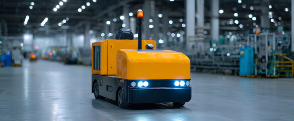 Driverless vehicle moving raw materials efficiently throughout the factory floor.