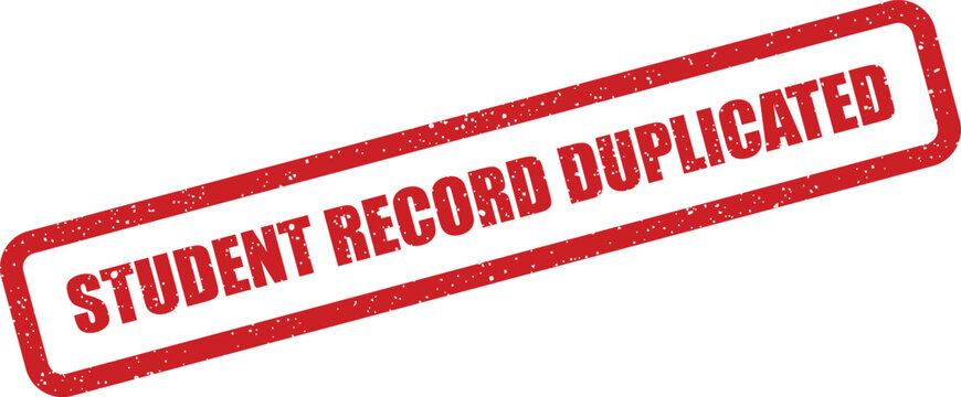 Official vector stamp with grunge effect text stating student record duplicated for educational document processing