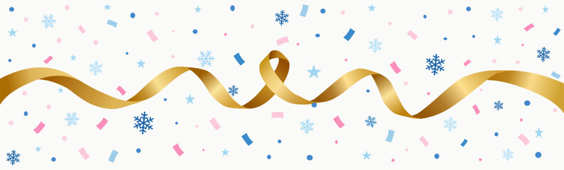 Minimal Gold Ribbon Christmas Border with Confetti Snowflakes