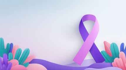 Abstract Purple Awareness Ribbon with Colorful Paper Art Background