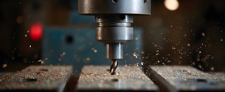Heavy-duty drill press penetrating solid material with precision and power. - Powered by Adobe