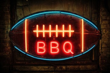 Retro Neon Bar B Q Sign with Football Theme - Perfect for Advertising American Barbecue Events