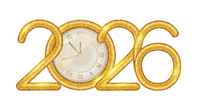 year 2026 with a clock in between