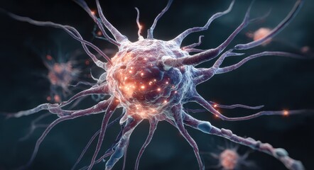 Three-Dimensional Illustration of Microglia: Immune Cells in the Nervous System and Their Role in Neurology and Sclerosis